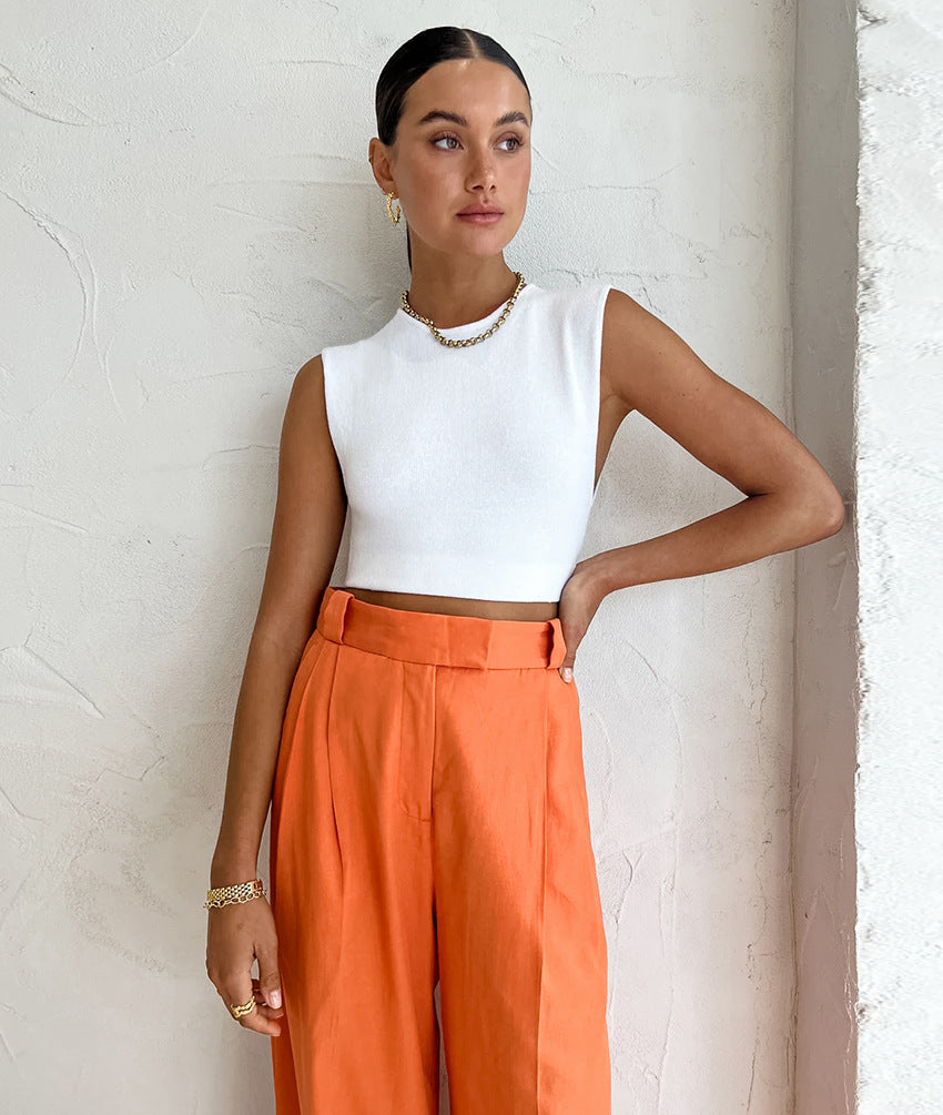 Dame bred High-Waist-bukser med elegant folderstruktur og flot fald Stilla