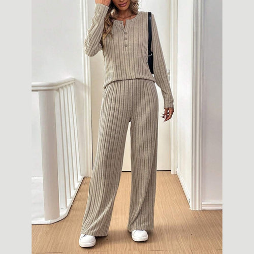 Dame afslappet strik-loungewear-sæt med knaplukning Stilla