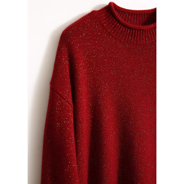 Dame funklende strikpullover med rund halsudskæring og glitrende accenter Stilla