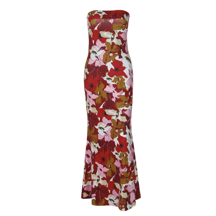 Dame Floral Maxi-Kjole med stropløs design og figursyende snit Stilla