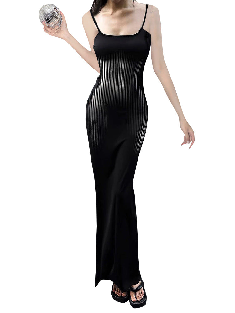 Femme Elegantes Spaghetti strop Maxi kjole Stilla