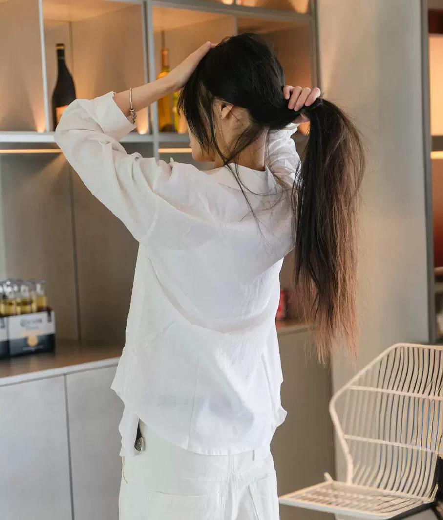 Dame Elegant skåret linnedskjorte Stilla