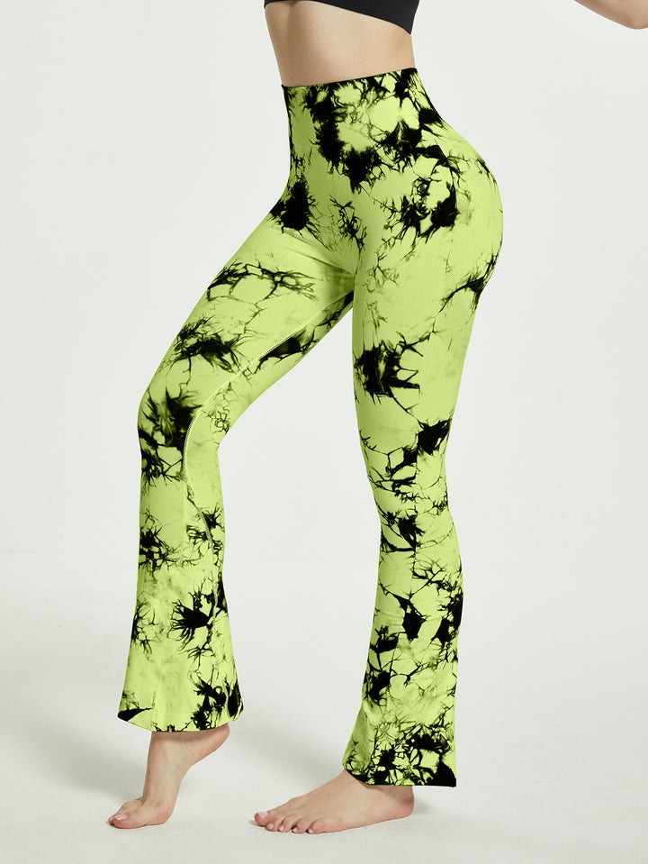 Dame Sporty Flared-Leggings med innovativt Tie-Dye-mønster Stilla