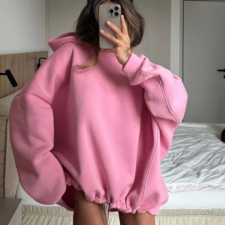 Kvinder oversized hoodie med brede ærmer og ribbet kant Skovae