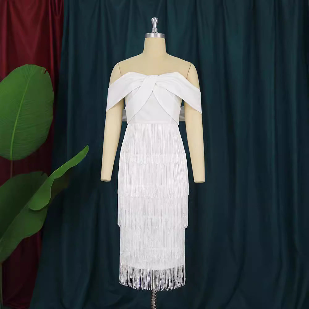 Dame Cut-out Cocktailkjole med frynser Skovae