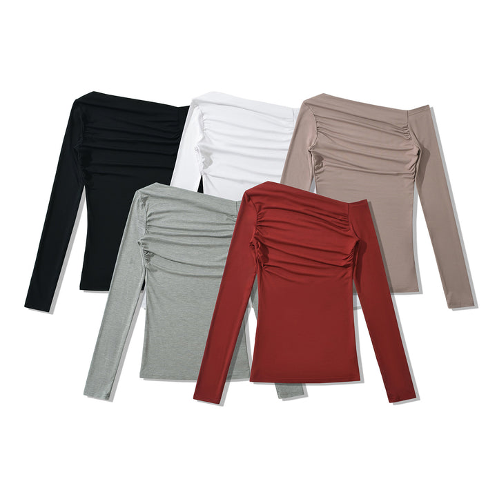 Damer Figurskæmmende Langærmet top med elegant drapering og smart bådudskæring Stilla