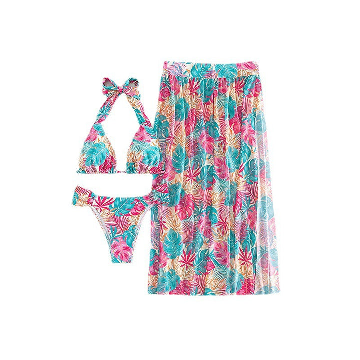 Dame bikini-sæt med blomsterdesign og gennemsigtig sarong Stilla