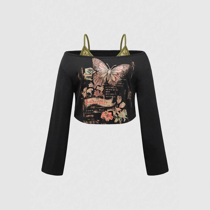Dame cropped top med kreativ grafiktryk og afslappet snit Stilla