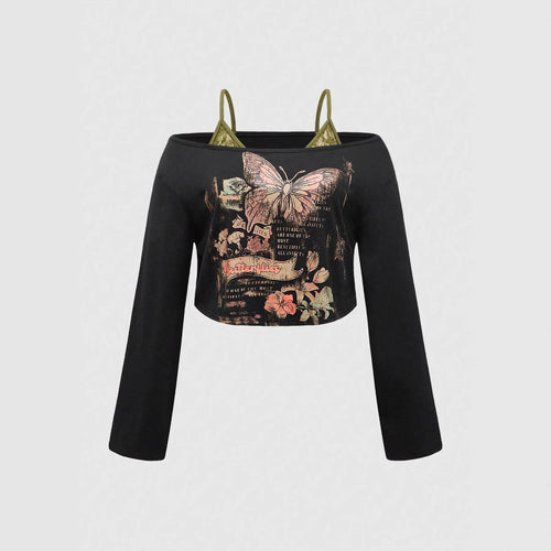 Dame cropped top med kreativ grafiktryk og afslappet snit Stilla