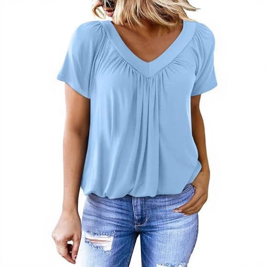 Damer Relaxed Fit Plissé V-Udskæring Top Stilla