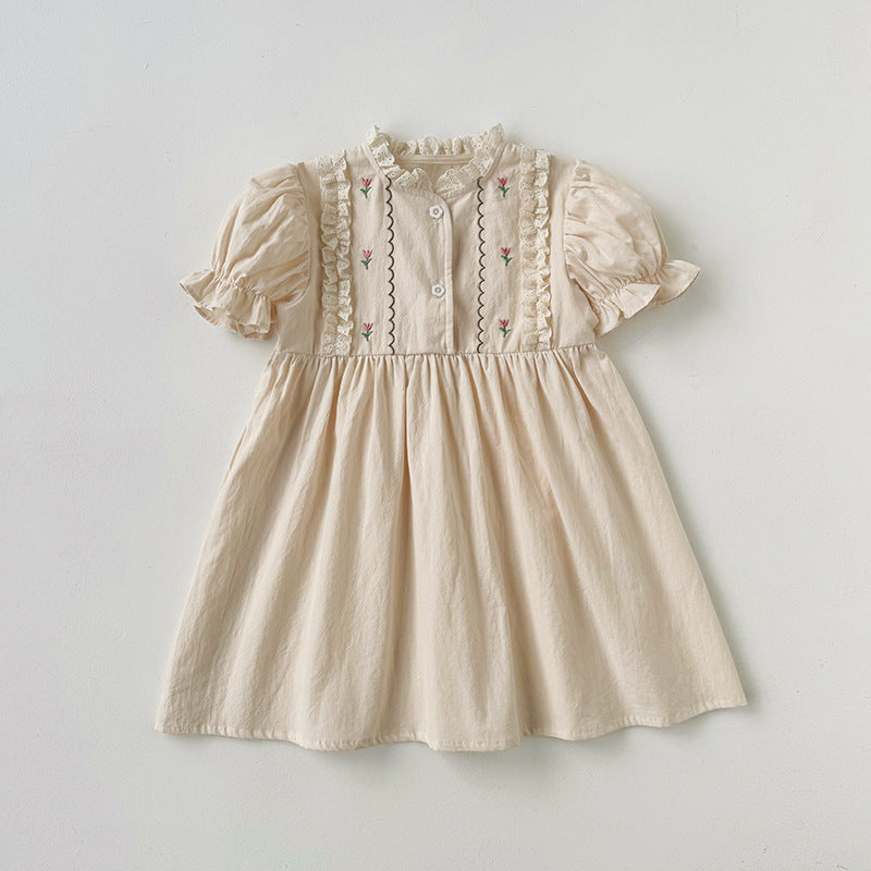 Pige vintage-inspireret floral broderet kjole Stilla