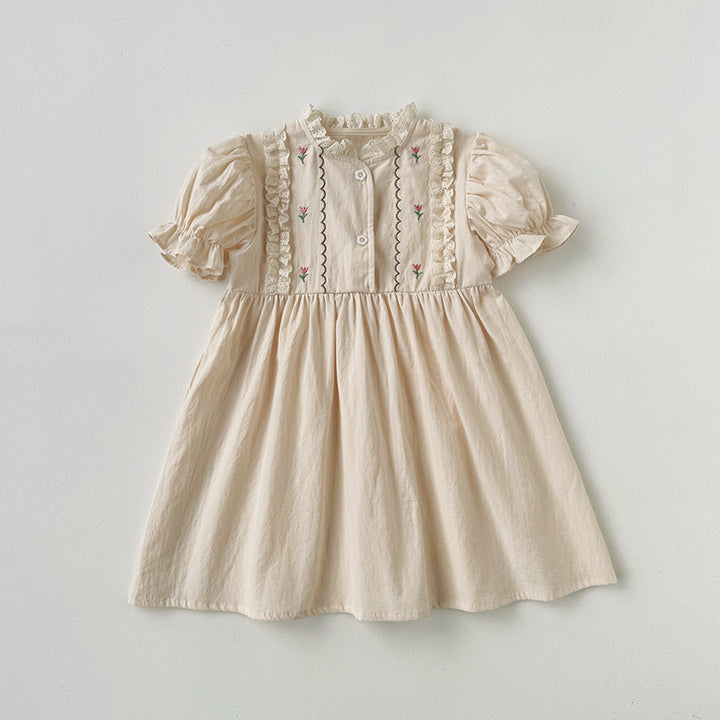 Pige vintage-inspireret floral broderet kjole Stilla