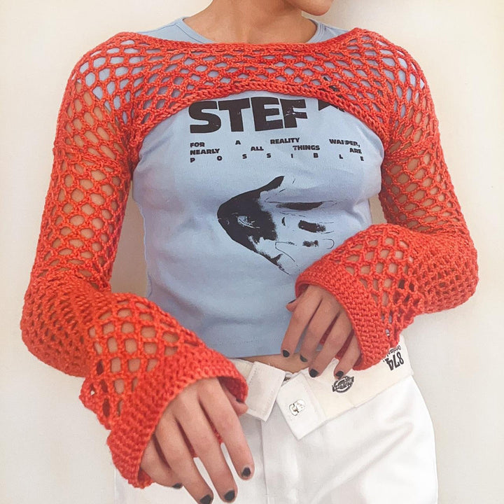 Dame hæklede langærmet top med off-shoulder design Skovae