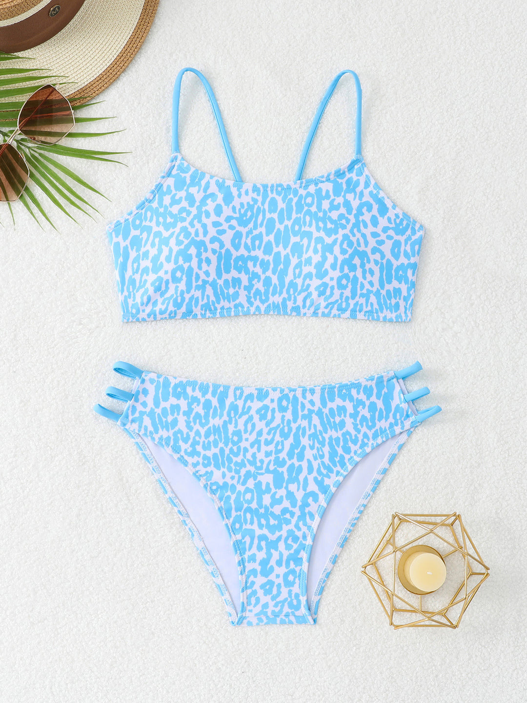 Dame leopardmønster bikini-sæt med sporty detaljer Skovae