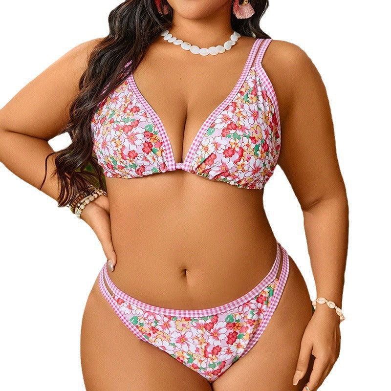 Dame triangel-bikini med vidunderligt blomsterprint og justerbare stropper Skovae