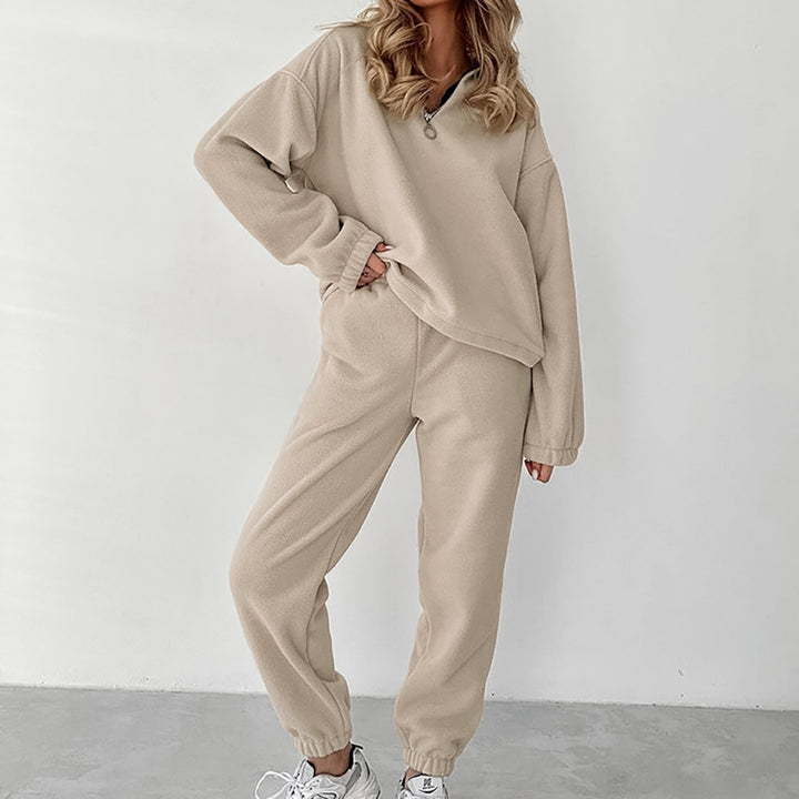 Dame Fleece fritidsdragt med moderne ståkrave og lynlås Stilla