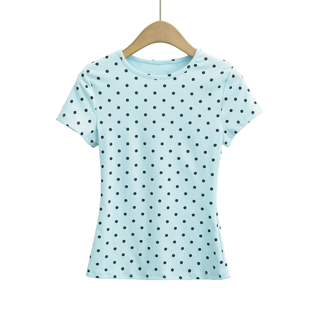 Dame T-shirt med polka-prikker og elastisk komfort Stilla