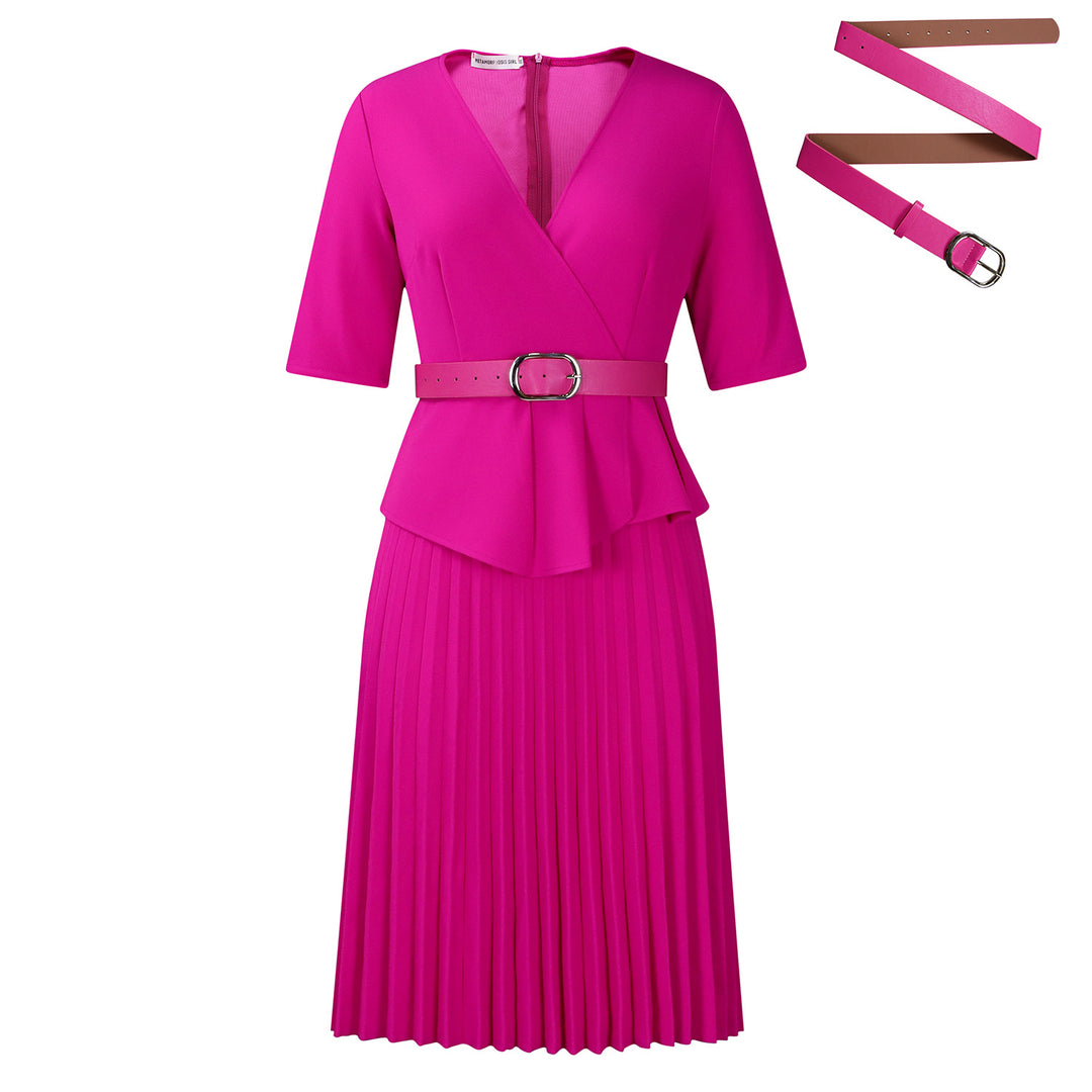 Dame Plisseret Kjole med elegant peplum Form og aftagelig Belte Stilla