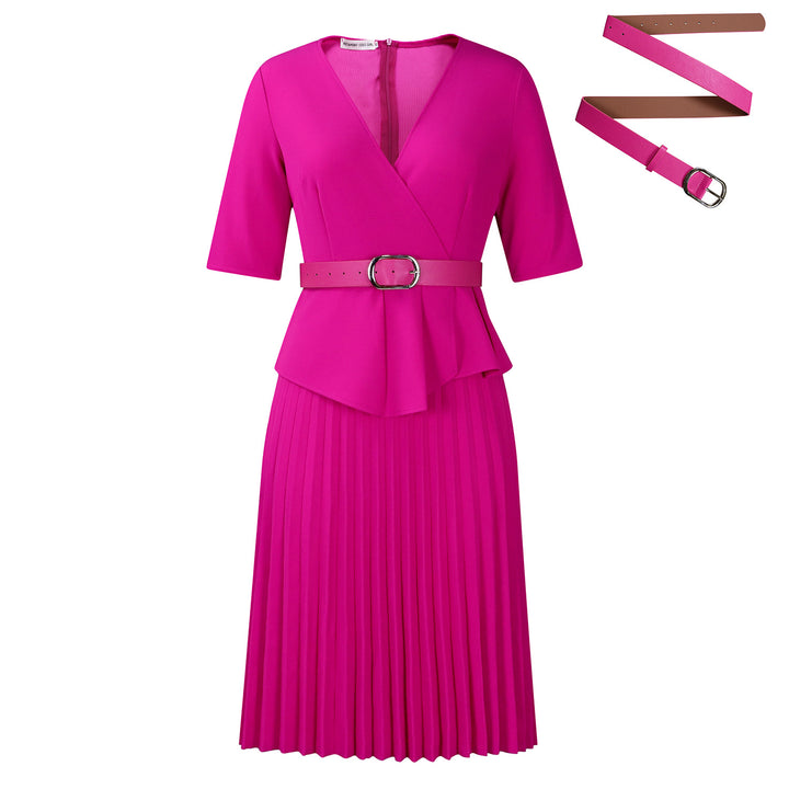 Dame Plisseret Kjole med elegant peplum Form og aftagelig Belte Stilla