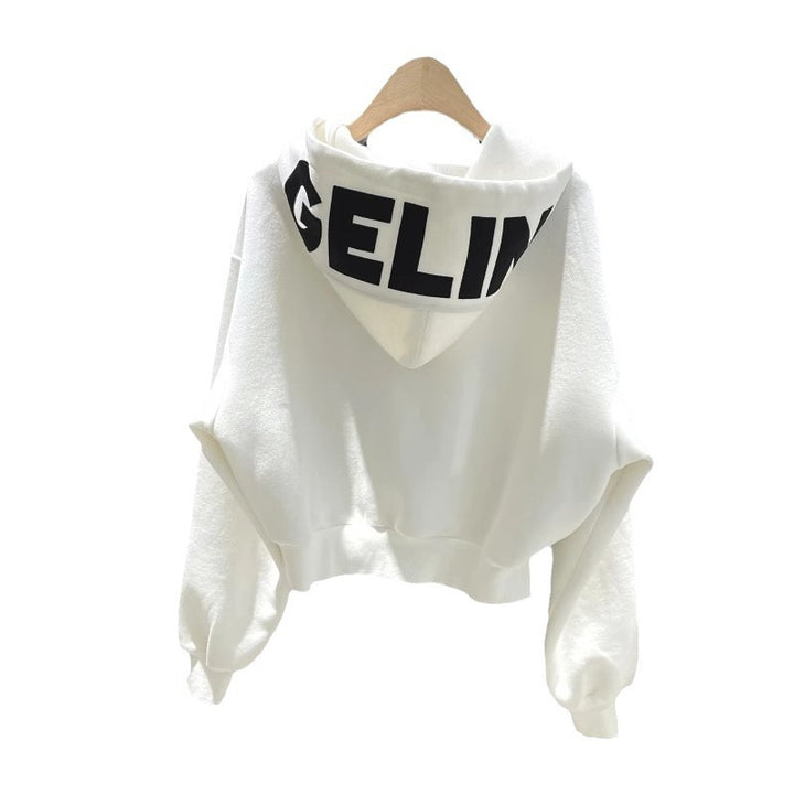 Kvinders cropped hoodie med en afslappet pasform og elastiske manchetter
