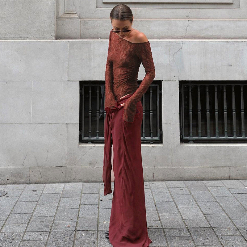 Femme Elegante Ene-Skulder Spids Maxi Kjole Stilla