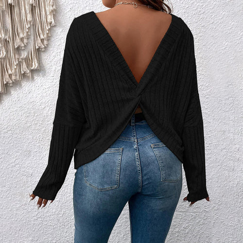 Dame løs sweater med V-hals og ribstruktur Stilla