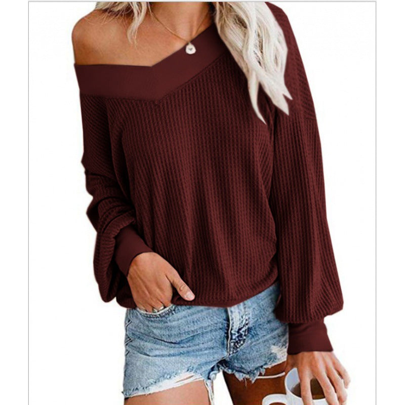 Kvindernes Oversized Bomuldsbluse med Casual V-Hals og Rib Detaljer Stilla