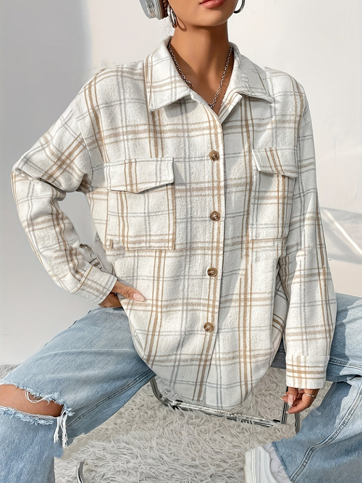 Femme Oversized Plaid Shacket med brystlomme Stilla
