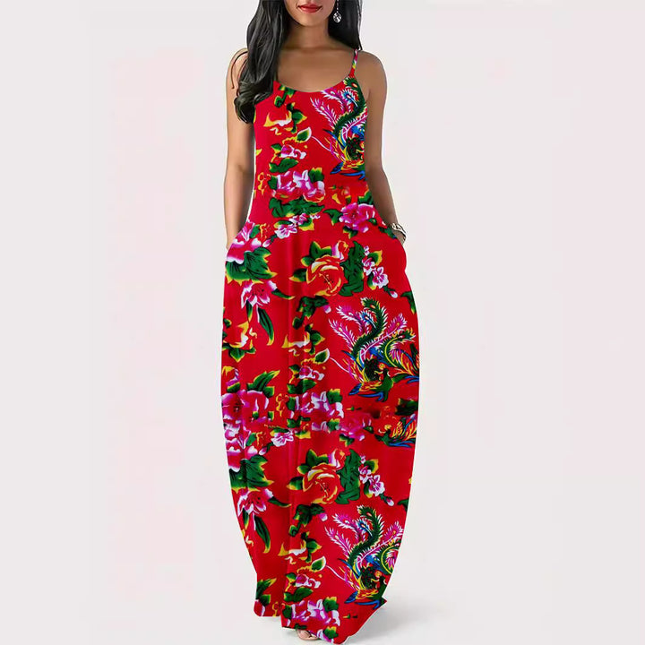 Damer blomsterprint maxi-kjole med justerbare stropper Stilla