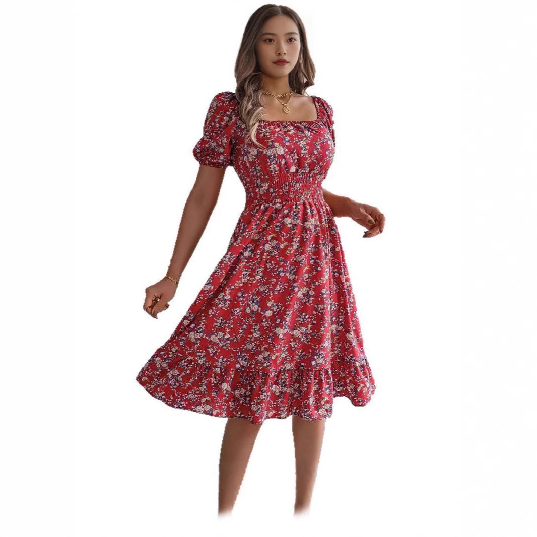 Dame Off-Shoulder Sommerkjole med Rynk og Volantærmer Stilla