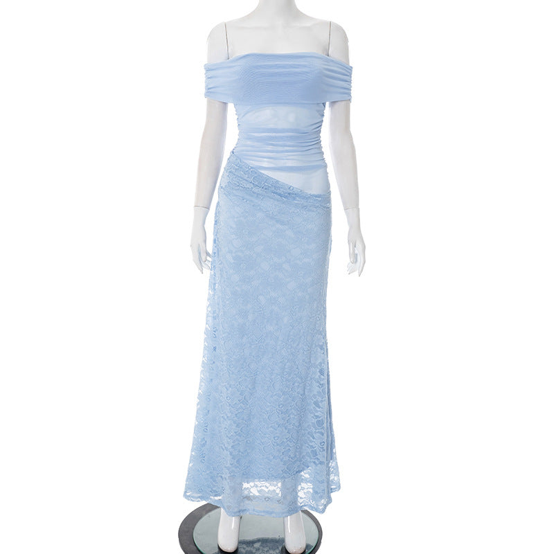 Femme Elegante Off-Shoulder Spids-Maxi-Kjole Stilla