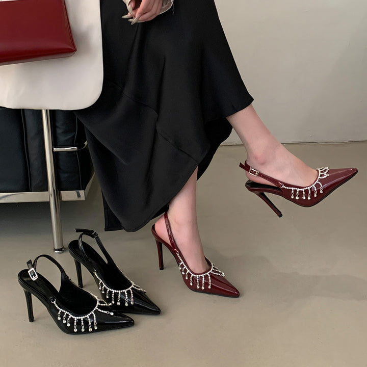 Dame Slingback Pumps med funklende strass dekorationer og elegant design Stilla