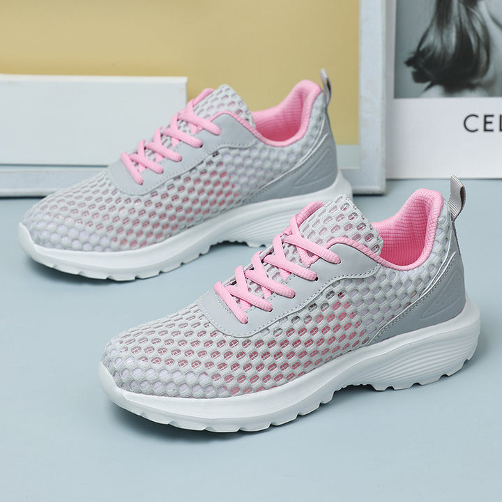 Dame nan let tre-dimensionel mesh-walking-sneakers med viskoelastisk fodseng og skridsikker profilsål Skovae