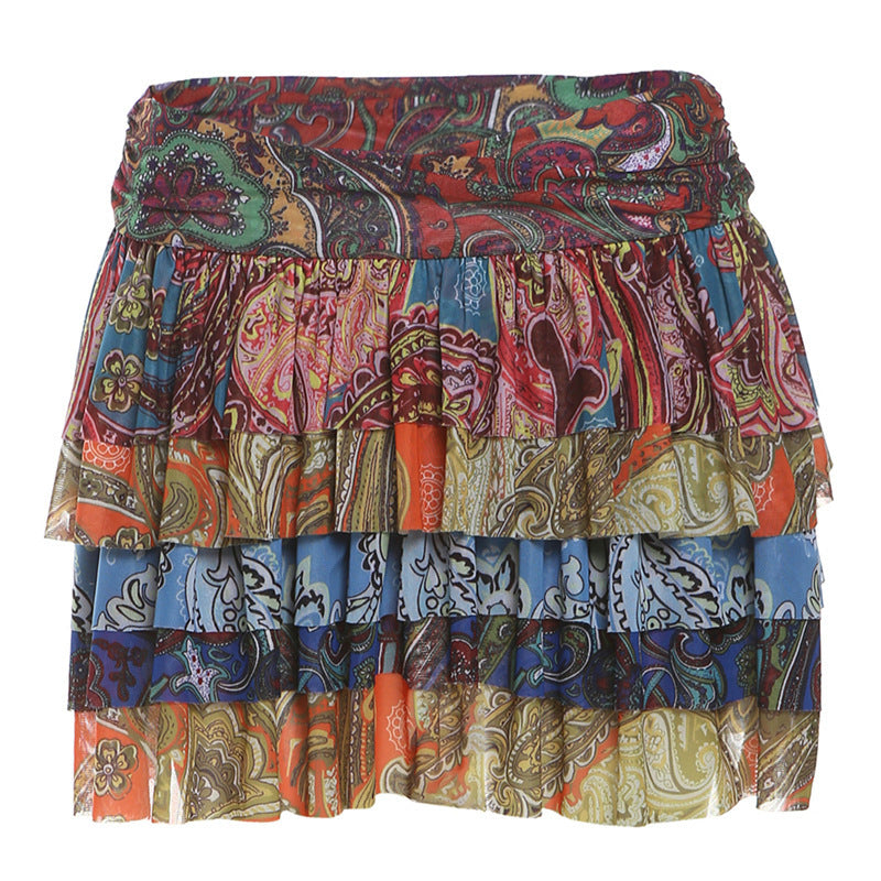 Dame volangskørt i farverigt paisley-design Stilla