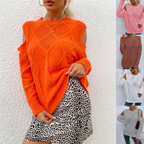 Kvinders strik sweater med moderigtigt blonde mønster og kabel detaljer Stilla