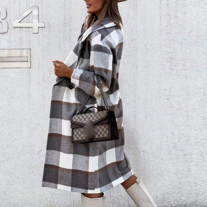 Stilla | Vintage stil ternet uldfrakke, lang