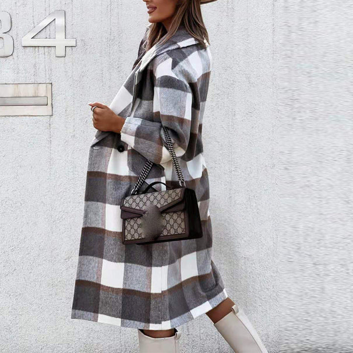 Stilla | Vintage stil ternet uldfrakke, lang