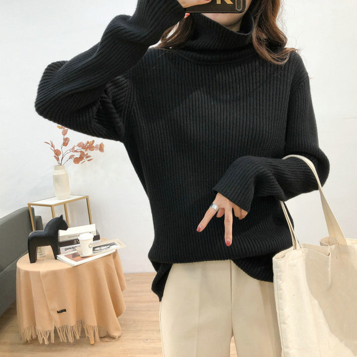 Kvinders varme turtleneck sweater med fin ribstrikket strik Stilla
