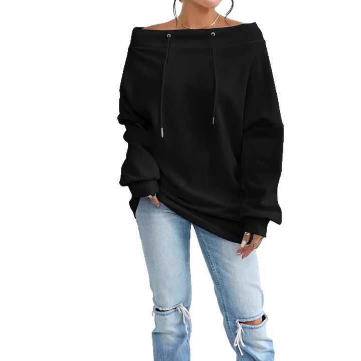 Kvinders afslappede oversized pullover med åben krave og praktiske snore