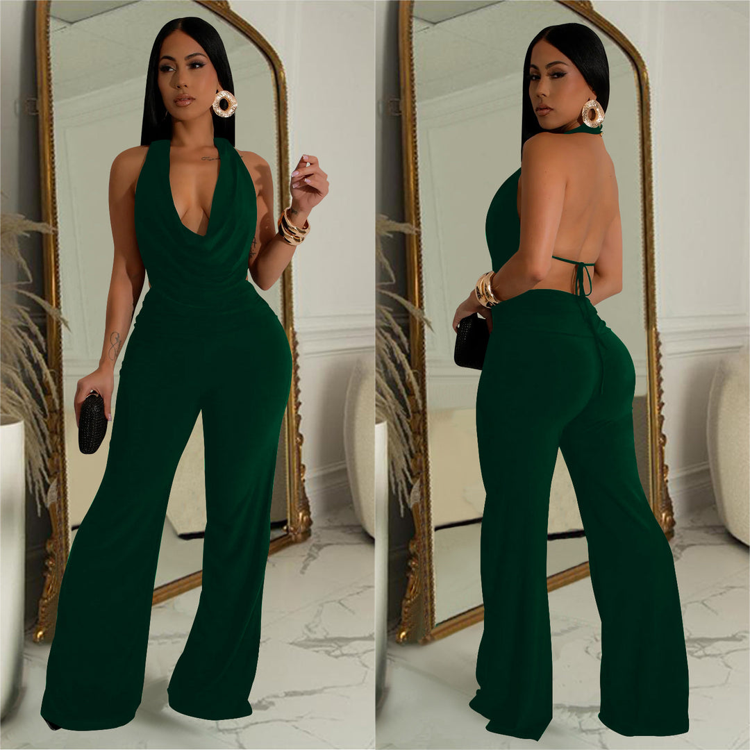Dame Elegant Jumpsuit med dyb V-udskæring og flydende materiale Stilla