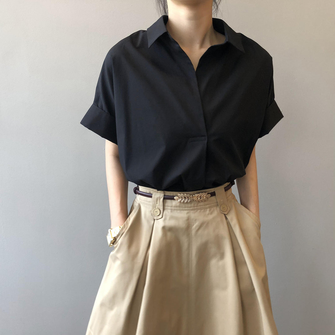 Dame elegant Oversize-bluse med V-udskæring og afslappet snit Stilla