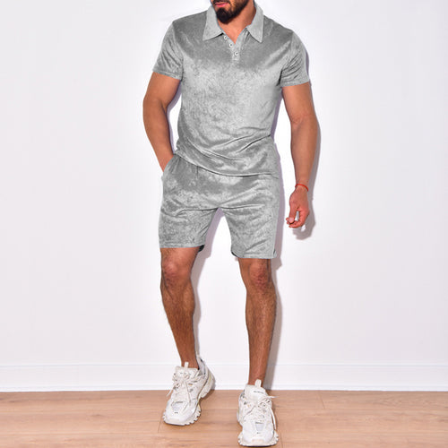 Herrer sporty fritids-sæt i blød velour med kortærmet polo og shorts Stilla