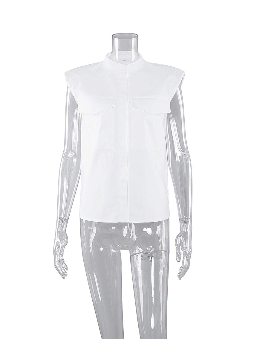 Dame ærmeløs bluse med praktisk lomme design Stilla