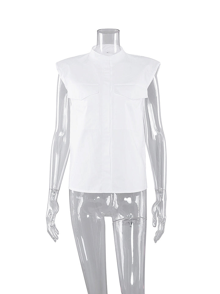 Dame ærmeløs bluse med praktisk lomme design Stilla