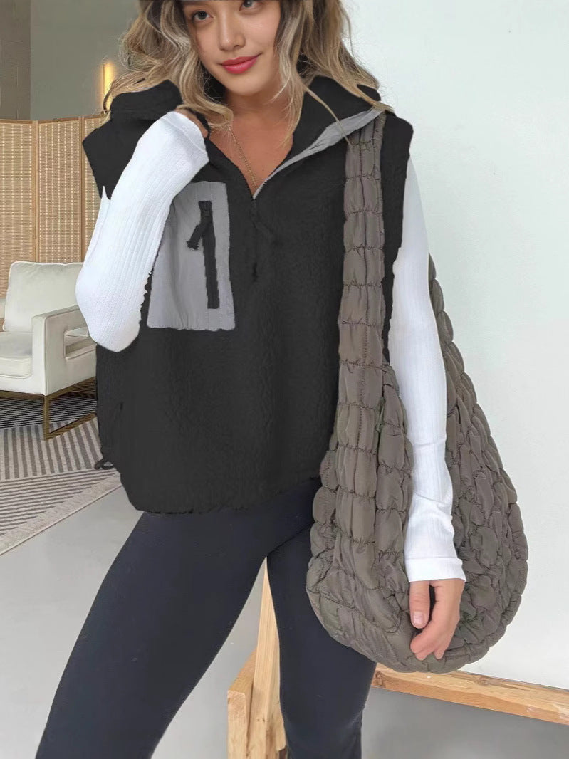 Kvinders quilted fleece vest med praktisk lynlås og imiteret pelslommer Stilla