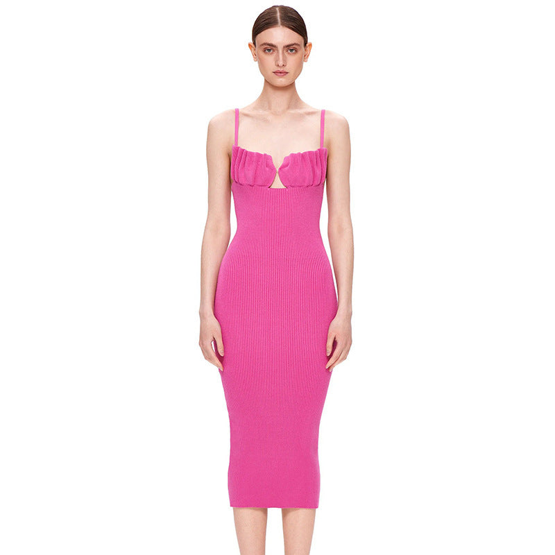 Dame Rippstrik Bodycon Maxi Kjole med Ruffles-Detalje Stilla