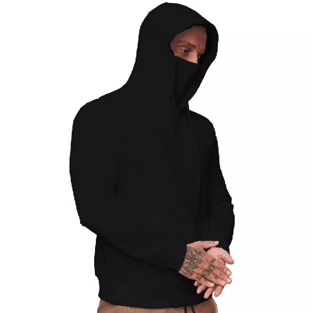 Herren nan hoodie med integreret halskrave ansigtsschutz, kænguru lomme og ribkant Skovae