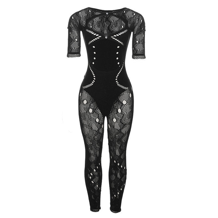 Damer net-jumpsuit med kreative cut-outs og dekorative detaljer Stilla