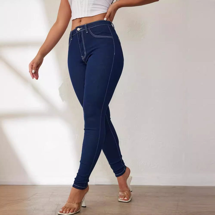 Dame slim fit jeans med højt talje og elastisk stof Skovae