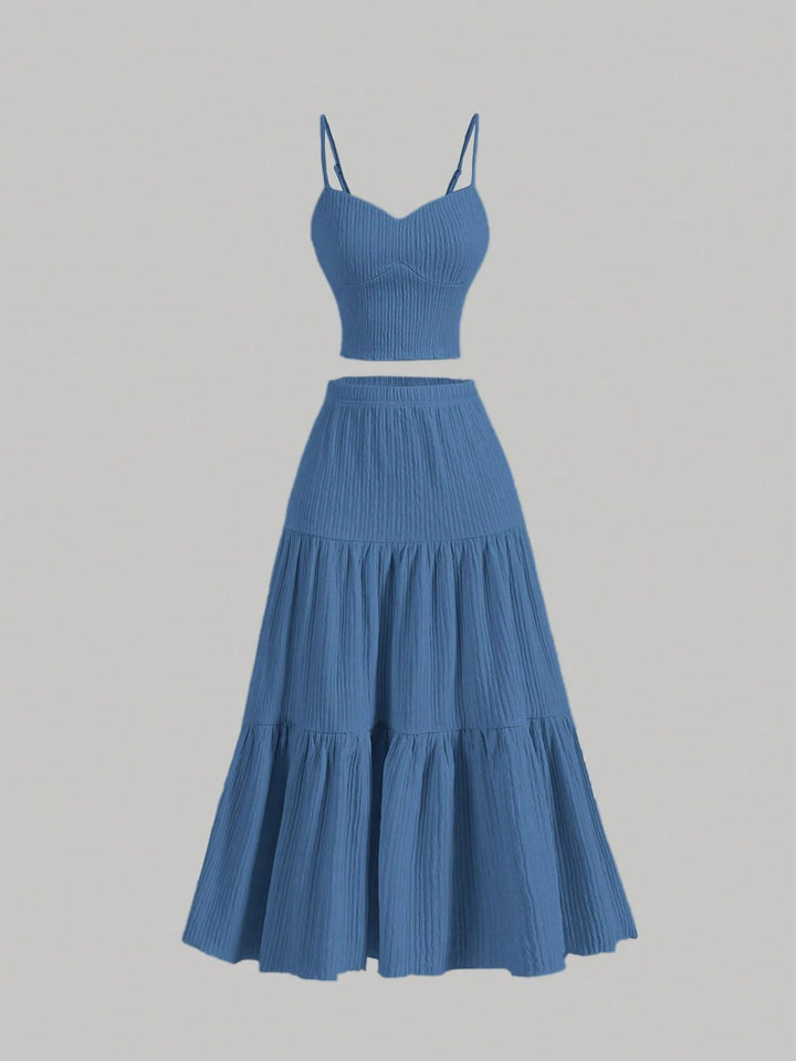 Dame luftig sommer top i to-delt look med volanger og justerbare stropper Stilla
